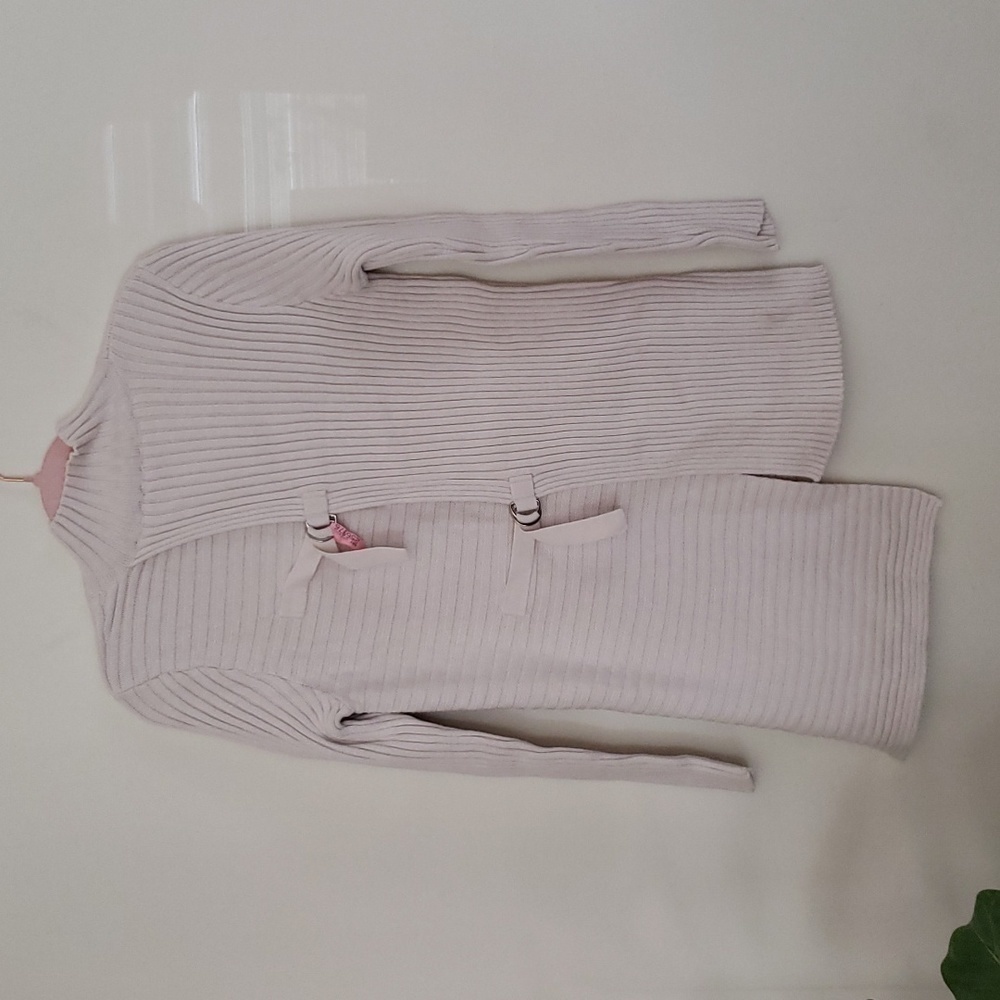 Cabi cream large ribbed sweater, double buckle back, open back womens size small